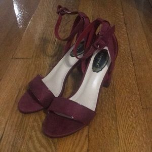 Burgundy block heels with ankle strap